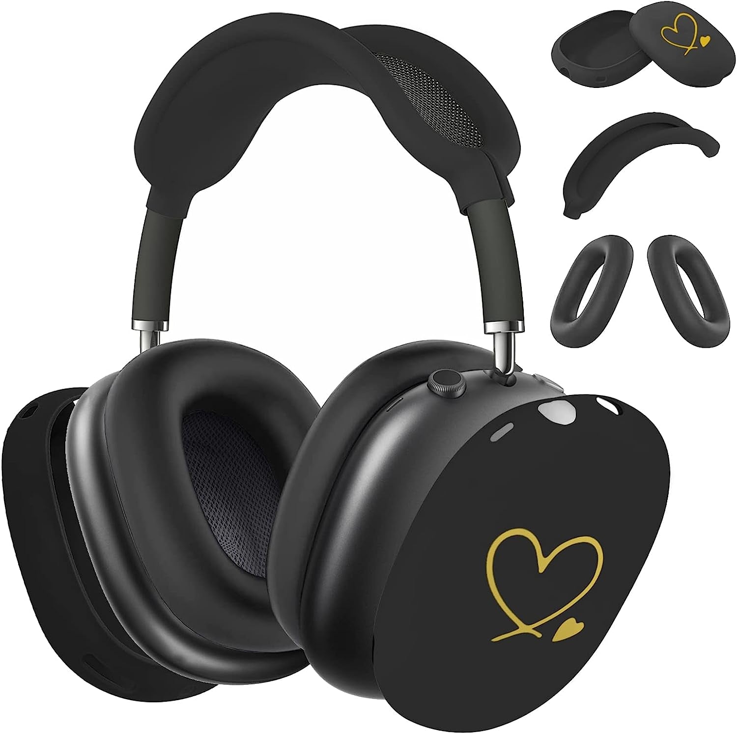 Aiaabq for Airpods Max Case Cover,Anti-Scratch Ear Pad Case Cover/Ear Cups Cover/Headband Cover for Airpods Max, Accessories Soft Silicone Skin Protector for Apple Airpods Max  Aiaabq Black love  