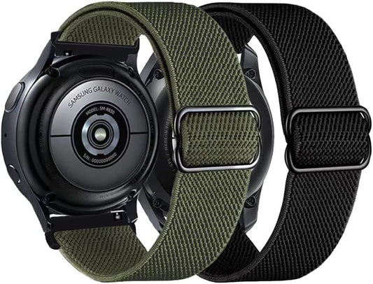 2PACK AHXLL Nylon Bands Compatible with Samsung Galaxy Watch Active 2 44Mm 40Mm/Active 40Mm/Galaxy Watch 3 41Mm/ Galaxy Watch 4 40Mm 44Mm /Galaxy Watch 5 Pro 45Mm, 20Mm Stretchy Sport Loop Breathable Wristband (Black+Army Green)  AHXLL   