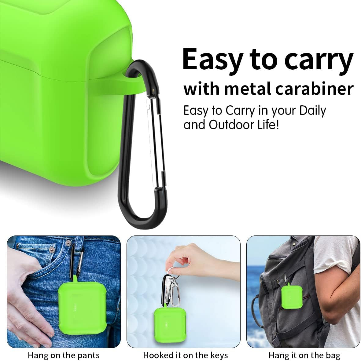 Silicone Cover for Skull Candy Indy Evo Case 【Luminous Green】, Anti-Lost & Shockproof Protective Case for Skull Candy Indy EVO True Wireless Earbuds with Keychain (Visible Front LED) (NOT for Indy)  WQNIDE   