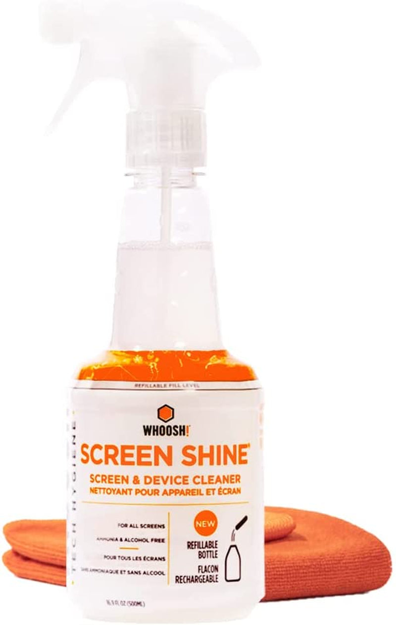WHOOSH! 2.0 Screen Cleaner Kit - [New REFILLABLE 16.9 Oz ] Best for Smartphones, Ipads, Eyeglasses, TV Screen Cleaner, LED, Lcd,Computer, Laptop & Touchscreen - 16.9 Fl Oz Full Bottle + 2 Cloths  WHOOSH   