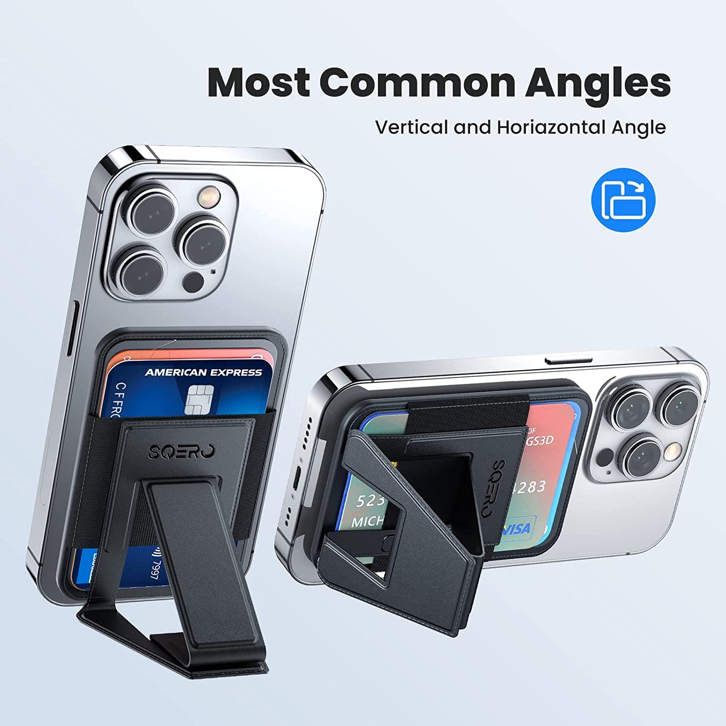 SQERO Magnetic Card Wallet with Foldable Stand for Iphone, Leather Magnetic Wallet for Iphone 14 Iphone 13 Iphone 12, Iphone Wallet Fit 4-6 Cards - Black  SQERO   