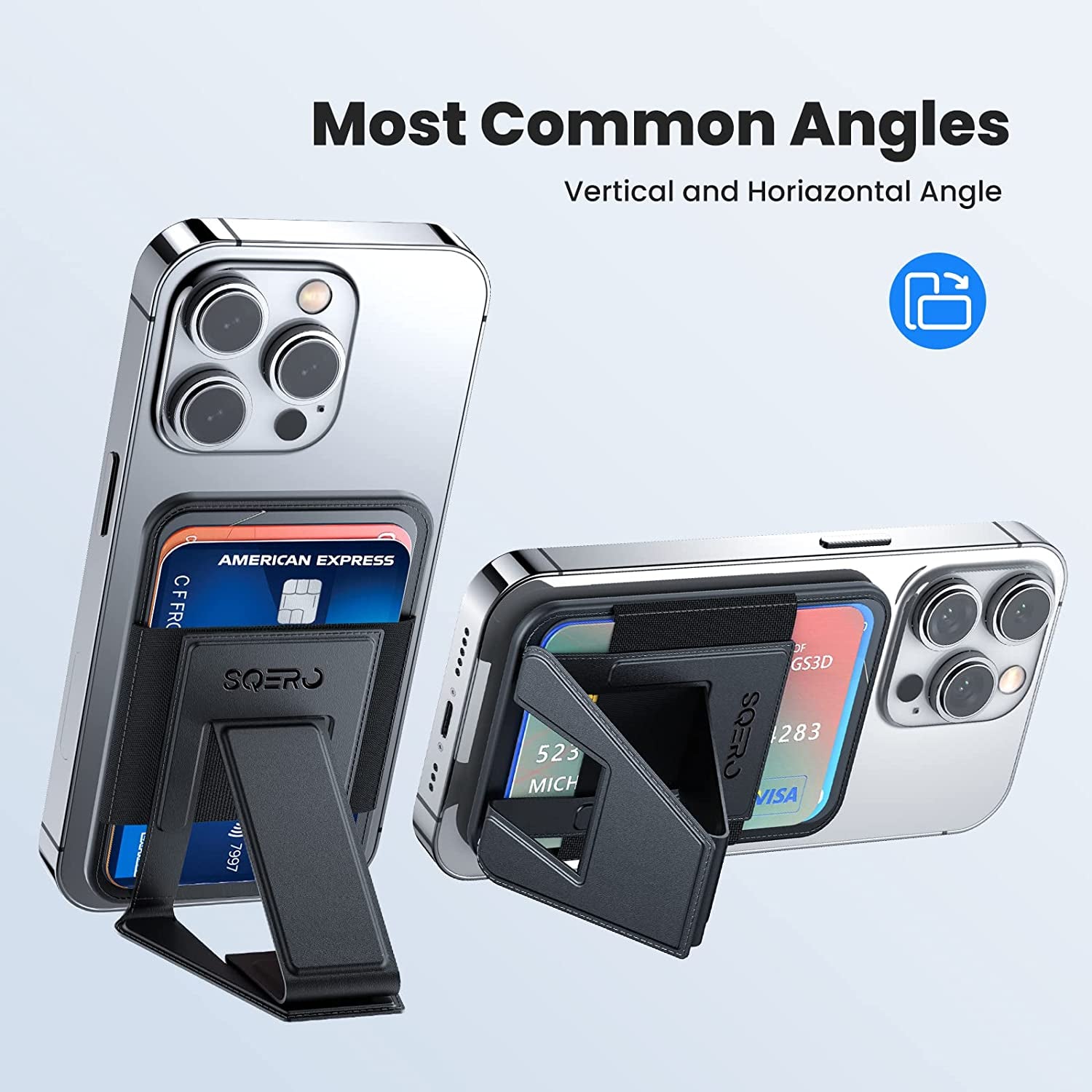 SQERO Magnetic Card Wallet with Foldable Stand for Iphone, Leather Magnetic Wallet for Iphone 14 Iphone 13 Iphone 12, Iphone Wallet Fit 4-6 Cards - Black  SQERO   