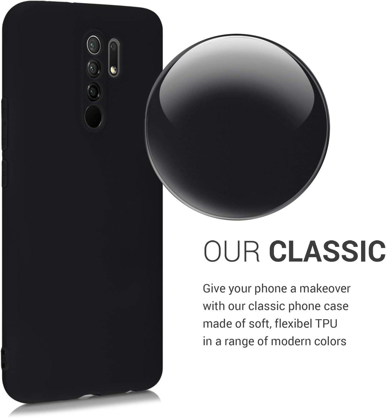 Kwmobile Case Compatible with Xiaomi Redmi 9 Case - Protective Slim TPU Phone Cover - Soft Matte Finish - Black Matte  KW-Commerce   