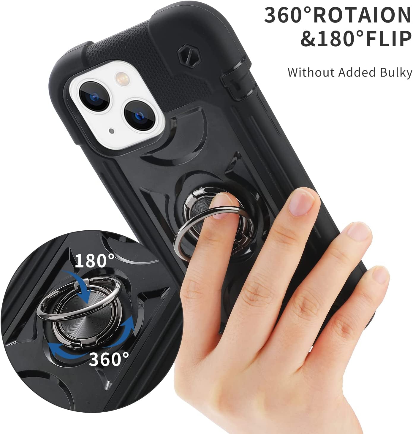 MARKILL Compatible with Iphone 14 Case/Iphone 13 Case 6.1 Inch with Built-In 360°Rotating Ring Stand, Military Grade Drop Protection Full Body Rugged Heavy Duty Protective Durable Cover. (Black)  MARKILL   