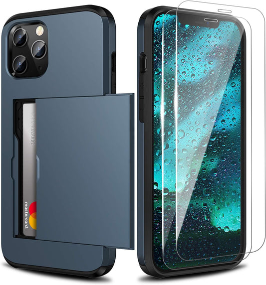 Zuslab Wallet Case Compatible with Apple Iphone 12 Pro Max, Cover with Card Holder, Shockproof anti Scratch Replacement for Iphone 12 Pro Max, with Screen Protector [X2Pack] Dark Blue  ZUSLAB   