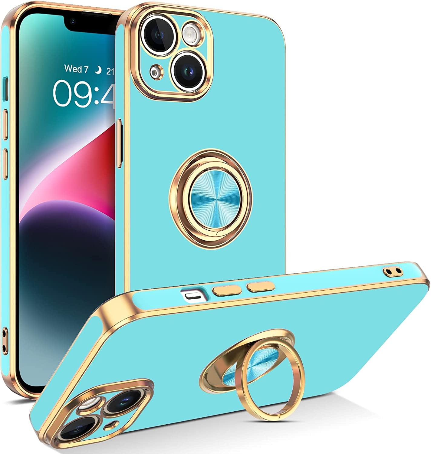 VENINGO Iphone 14 Case,Phone Cases for Iphone 14,Slim Fit Soft 360° Ring Holder Kickstand Magnetic Car Mount Supported Easy Clean Shockproof Protective Cover for Apple Iphone 14 6.1" 2022, Deep Purple  VENINGO RN266-Sky Blue  