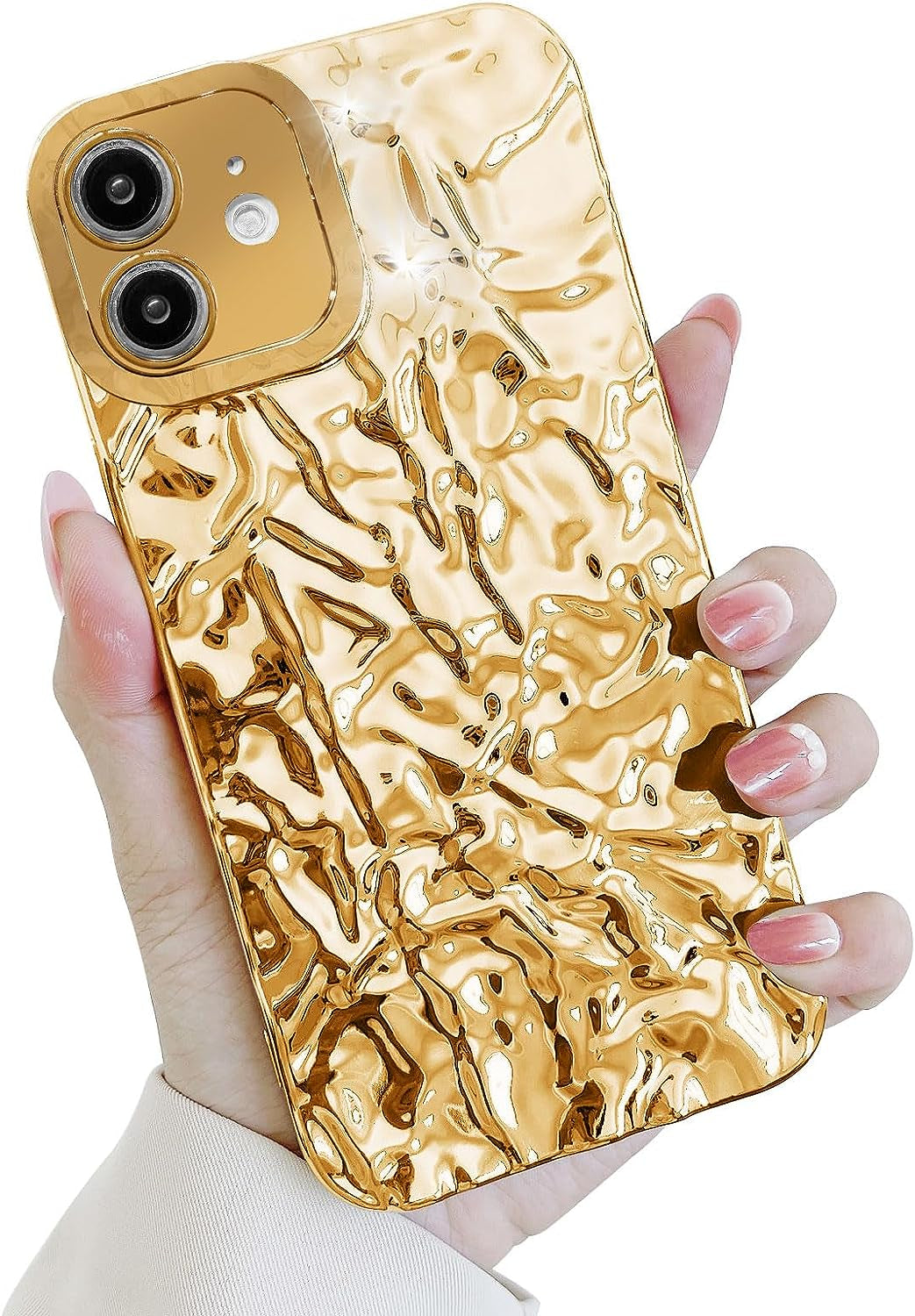 Yebowe Compatible with Iphone 13 Mini Case, Cute 3D Tin Foil Pleated Luxury Phone Cover for Women Girls Cool Bling Designer Soft Silicone Case for Iphone 13 Mini, Pink  Yebowe Gold Iphone 12 