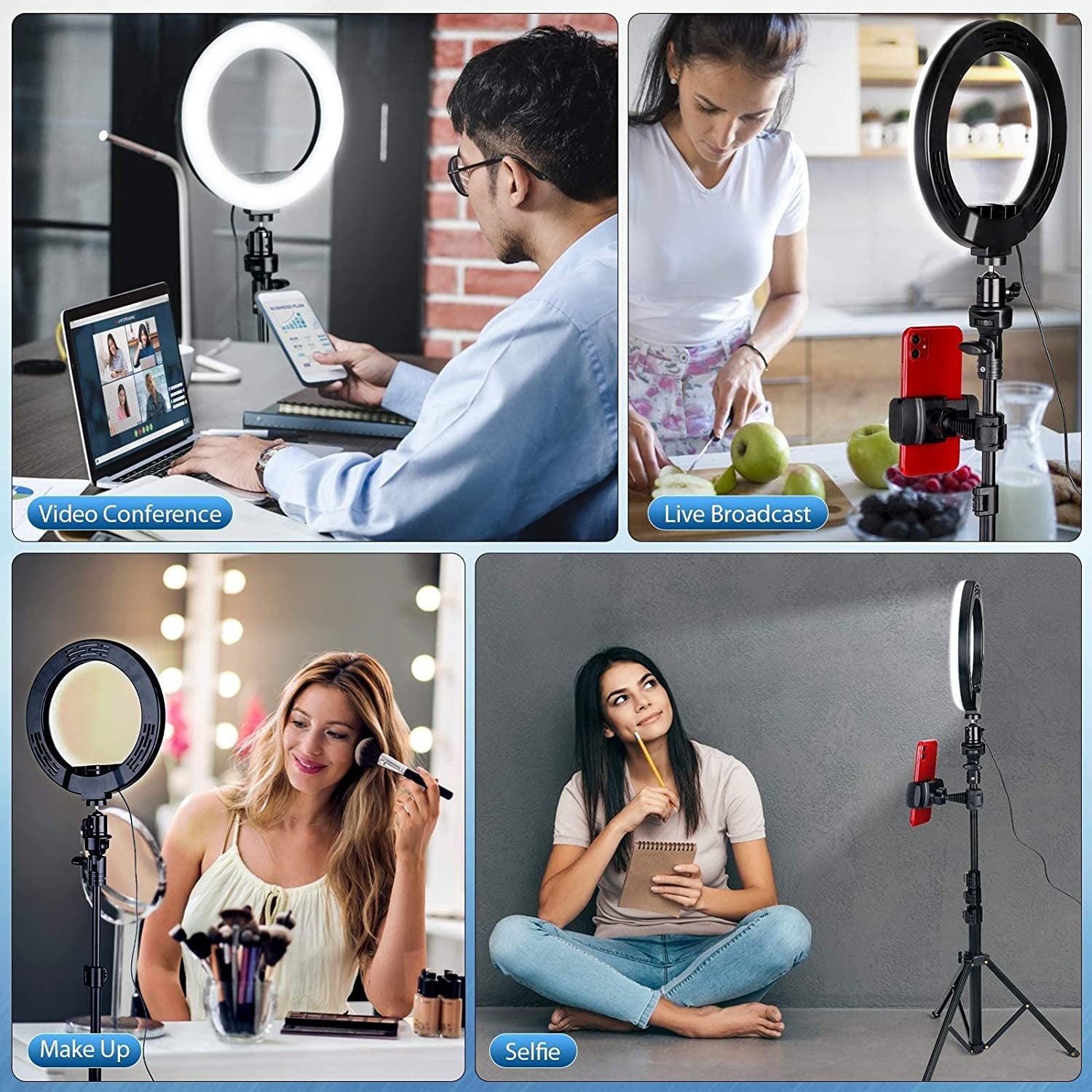HPUSN Ring Light Tripod:Selfie Ring Light Phone Holder with Dimmable Led Ring Light for Youtube/Live Stream/Makeup/Vlog/Tiktok Compatible with Smartphone  HPUSN   