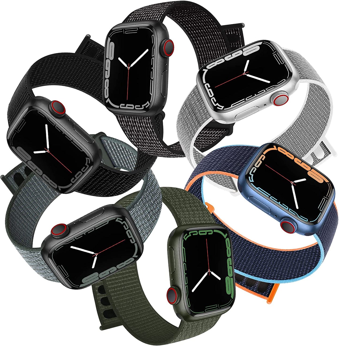 6 Pack Sport Loop Band Compatible with Apple Watch Band 38Mm 40Mm 41Mm 42Mm 44Mm 45Mm 49Mm Iwatch Series 8 7 6 5 SE 4 3 2 1 Ultra Strap Nylon Weave Women Men Stretchy Braided Replace Wristband Breathable  HILIMNY   