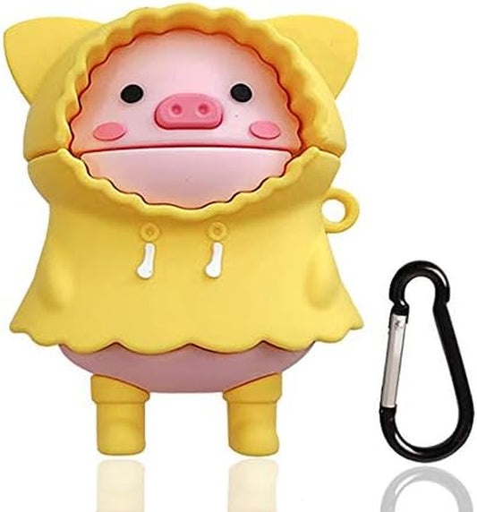 Tanmay Airpods Case,Silicone Soft Protective Cover for Airpods 1&2,3D Cute Fun Funny Pig Cartoon Interesting Airpods Case,For Girls Boys Kids Teens (Raincoat Pig)  Tanmay   