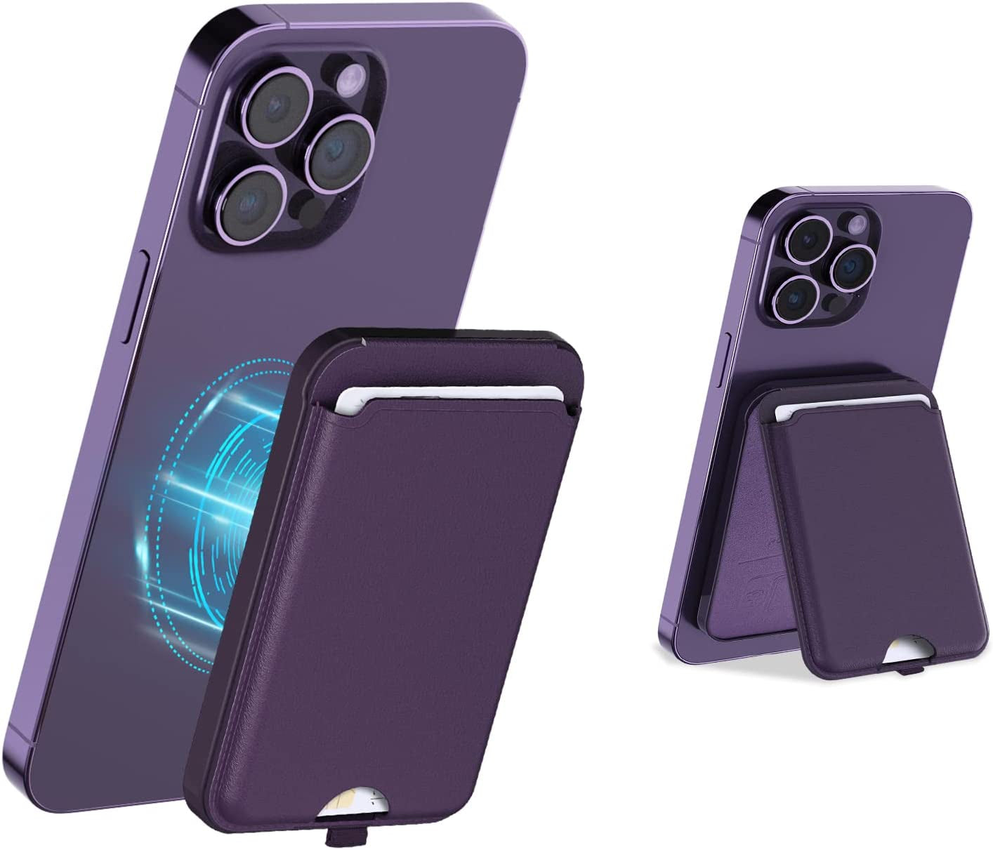 SS Magnetic Wallet Stand Compatible for Magsafe, Leather Phone Wallet with Adjustable Stand, Compatible for Iphone 14/13/12 Series(Not for 13 Mini /12 Mini) Purple  BAIMAHHUI   