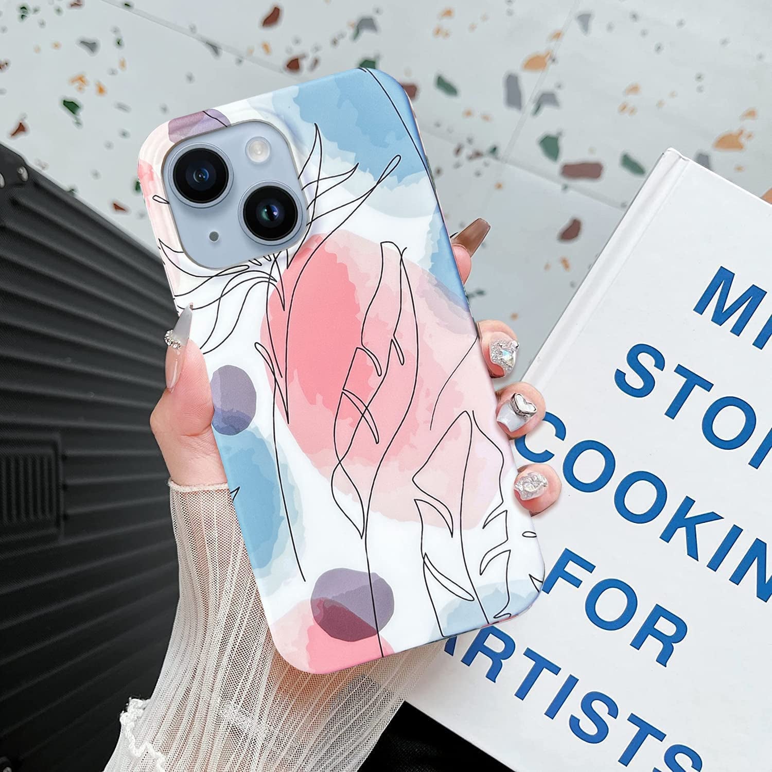 J.West Compatible with Iphone 14 Case 6.1" Cute Boho Style Leaf Soft Silicone Rubber Shockproof Cute Floral Pattern Design Slim Fit Anti-Scratch Phone Protective Case Cover for Women Girl Pink Blue  J.west   