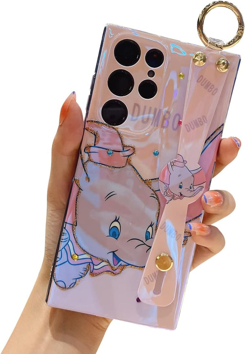 Meishangmei for Samsung Galaxy S22 Ultra Case 6.8" Sparkle Bling with Strap Stand Cute Pattern IMD Plating Design Silicone Shockproof Protective Glitter Cases Cover for Girls and Women - Minnie  Meishangmei Pink Dumbo  