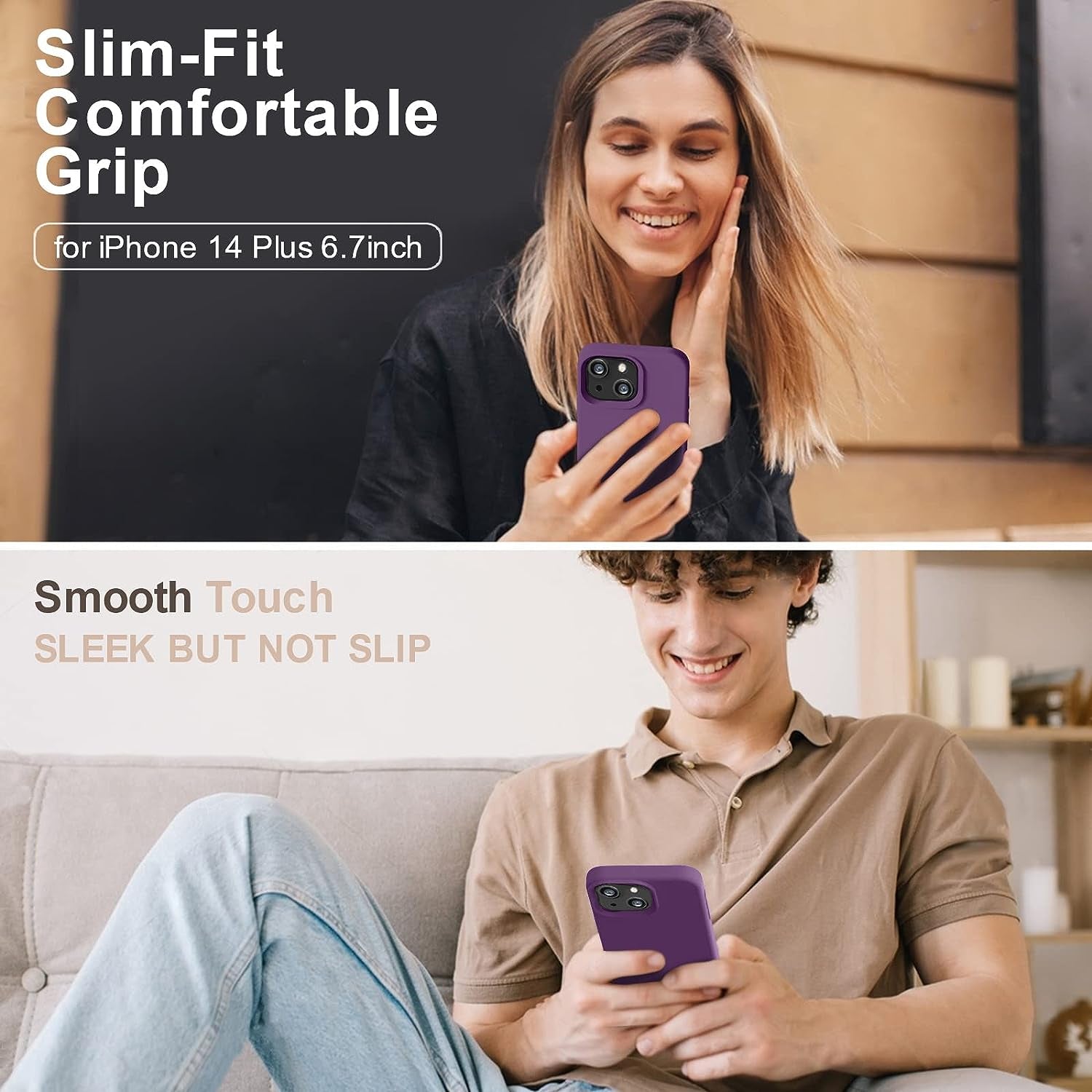 Vooii Compatible with Iphone 14 plus Case, [Upgraded Thickened Liquid Silicone] [Soft Anti-Scratch Microfiber Lining] Shockproof Full Body Protective Phone Case for Iphone 14 plus - Grape  Vooii   