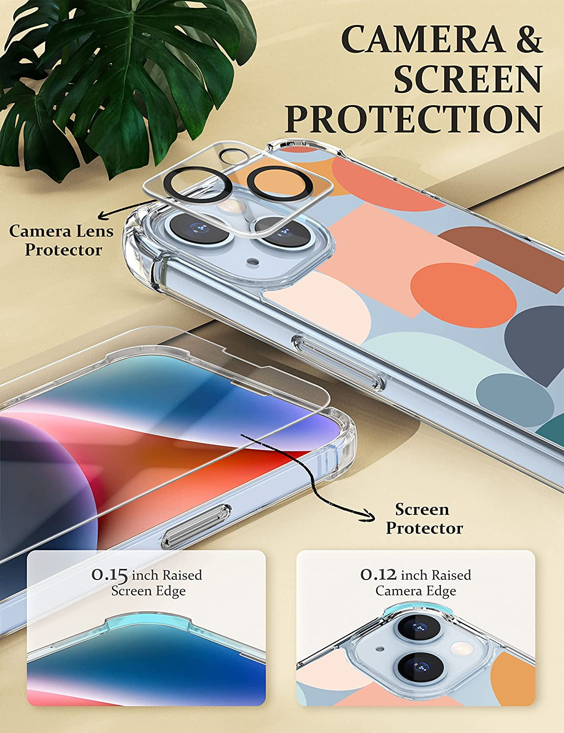 Cutebe [3 in 1 Crystal Phone Case for Iphone 13(2021)/Iphone 14(2022) 6.1", Cute Protective Cover with 9H Temper Glass Screen Protector + HD Temper Camera Lens Protector for Women, Girls  Cutebe   