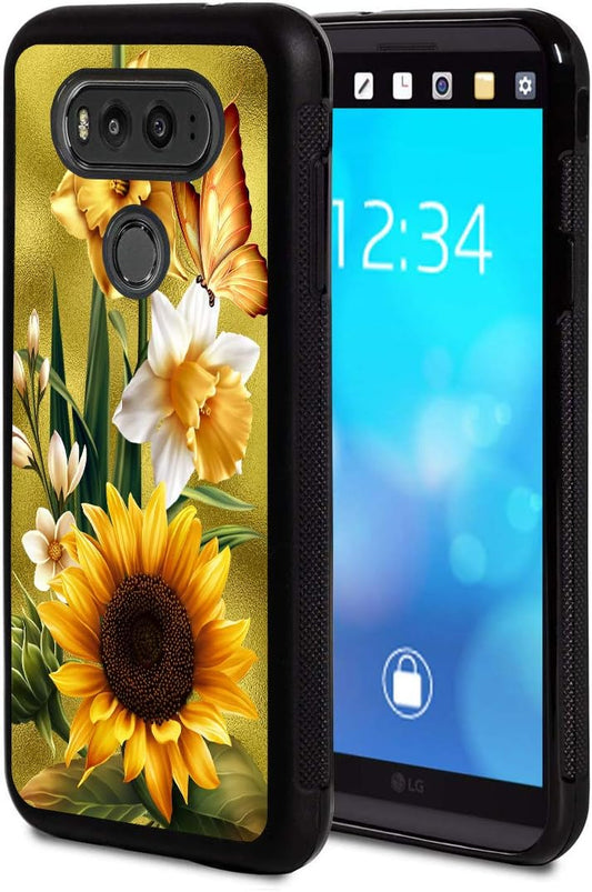 Compatible with LG V30 Case,Vobber Slim Anti-Scratch Architecture TPU Shockproof Protective Case Cover for LG V30/V30 Plus/V30S/V35 Thinq,Butterfly Sunflower  Vobber   