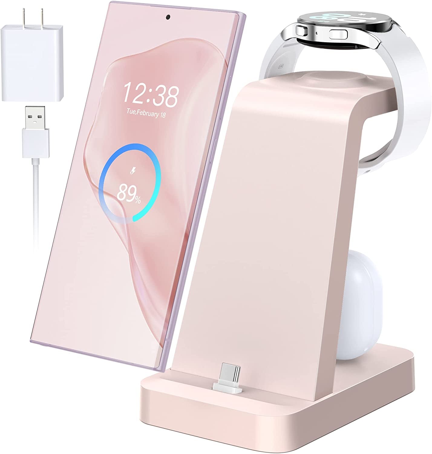 Charging Station for Samsung: 3 in 1 Fast Charger Station for Samsung S23 Ultra S22 S21 Note20 10 Z Flip Z Fold - Wireless Watch Charger for Galaxy Watch 5 Pro 4 3, Galaxy Buds Charging Dock Stand  SHENZHEN GTL TECHNOLOGY CO .,LTD Pink  