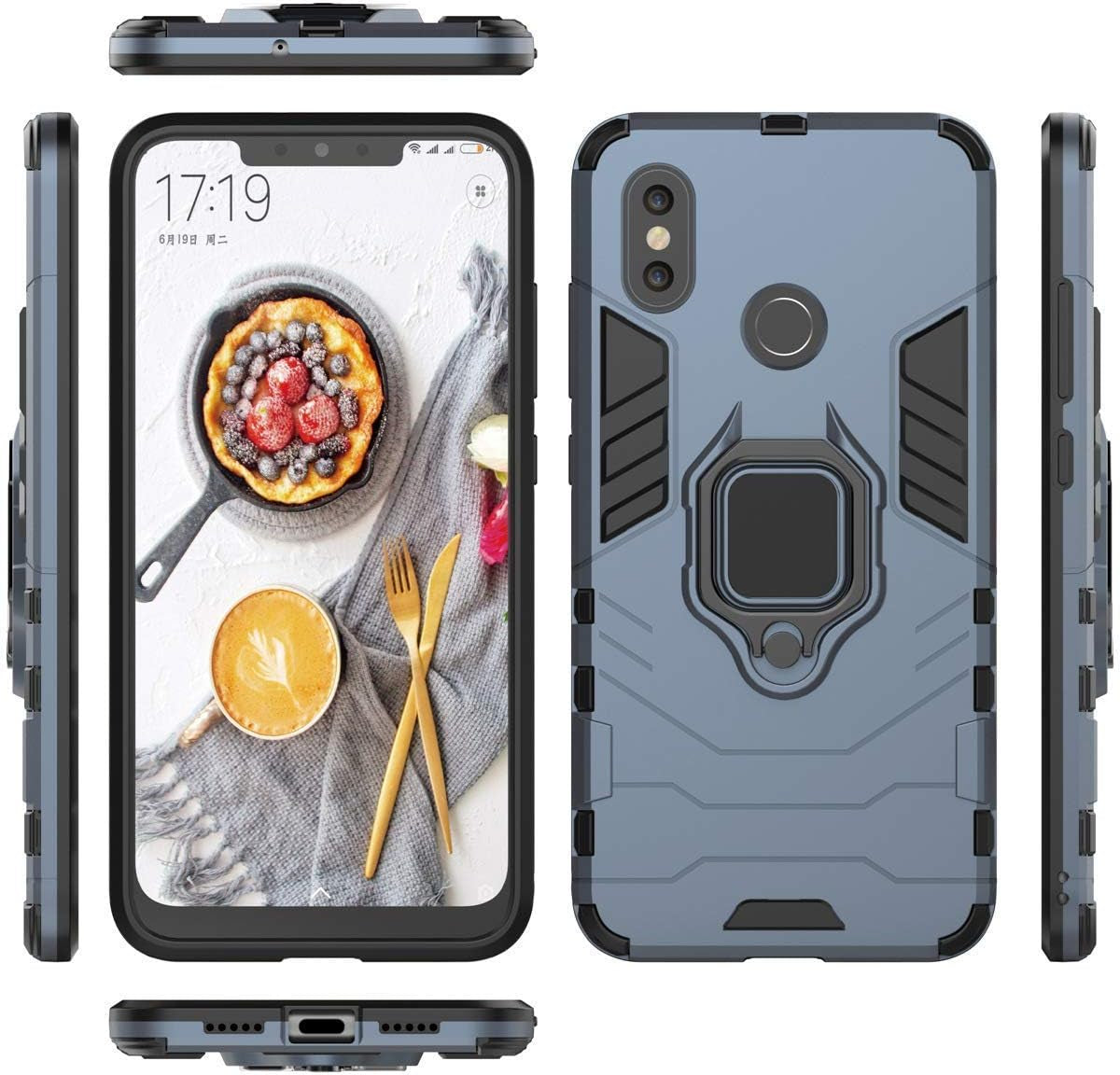 Lulumain Compatible with Xiaomi Mi 8 Case, Magnetic Car Phone Ring Holder 360 Protective Case for Xiaomi Mi8 (Navy Blue)  LuluMain   