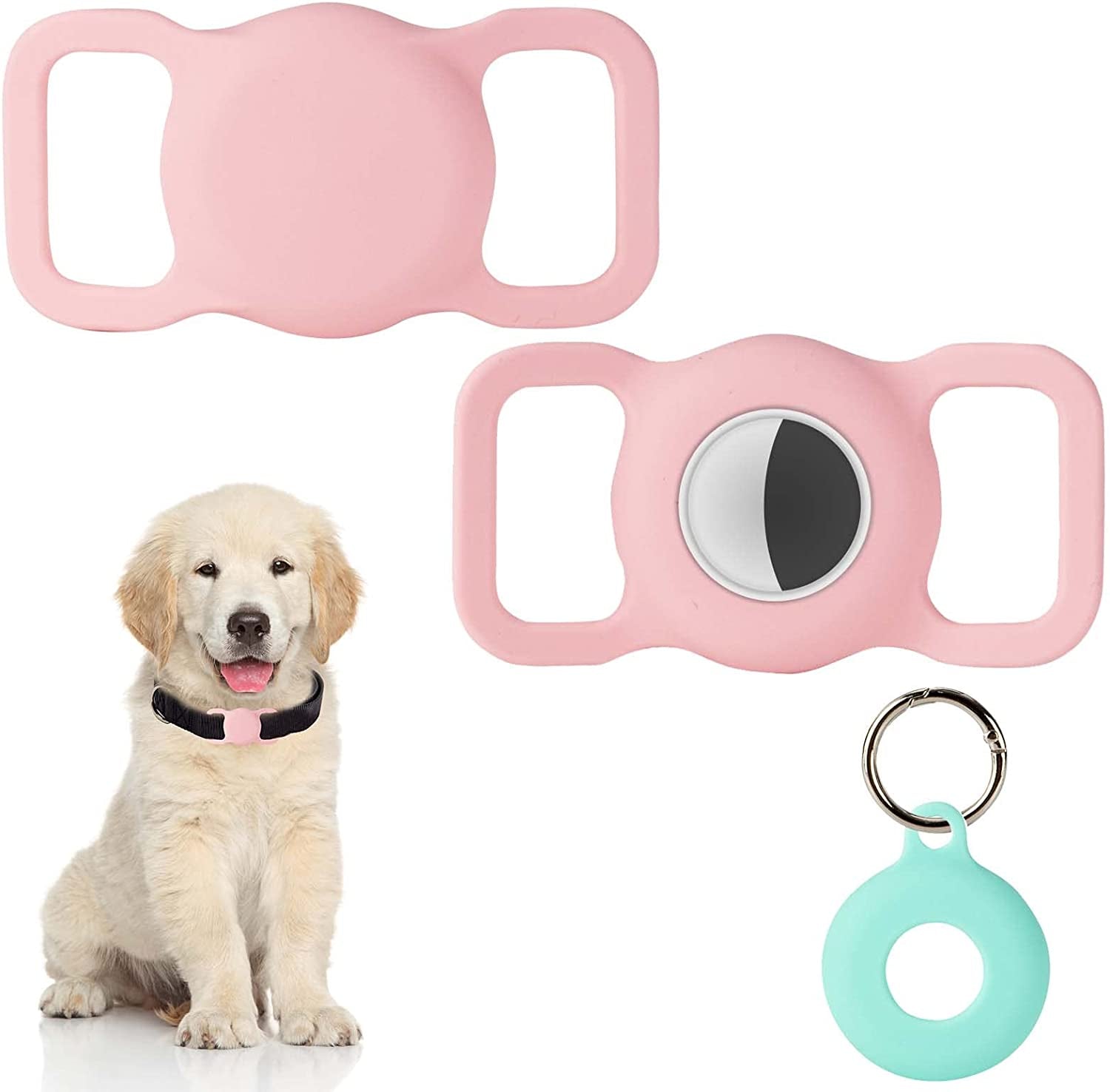 Puppydoggy 2 Pack Airtag Holder for Collar, Dog Cat Tracker Case, Silicone Airtag Case Waterproof, Scratch-Resistant, Anti-Lost & 1 Pack Airtag Keychain Holder for Bag, Suitcase (Small, Yellow)  Demao Pink Large 