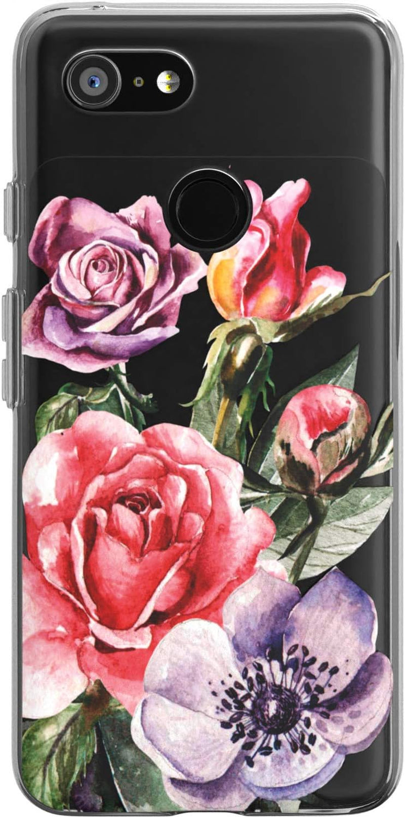 Toik Slim TPU Phone Case for Google Pixel XL 2 XL 3 XL 3A XL 4 XL 2019 Protective Gift Luxury Lightweight Girly Flowers Women Rose Design Flexible Floral Print Silicone Clear Anemone Cover Red  Toik   