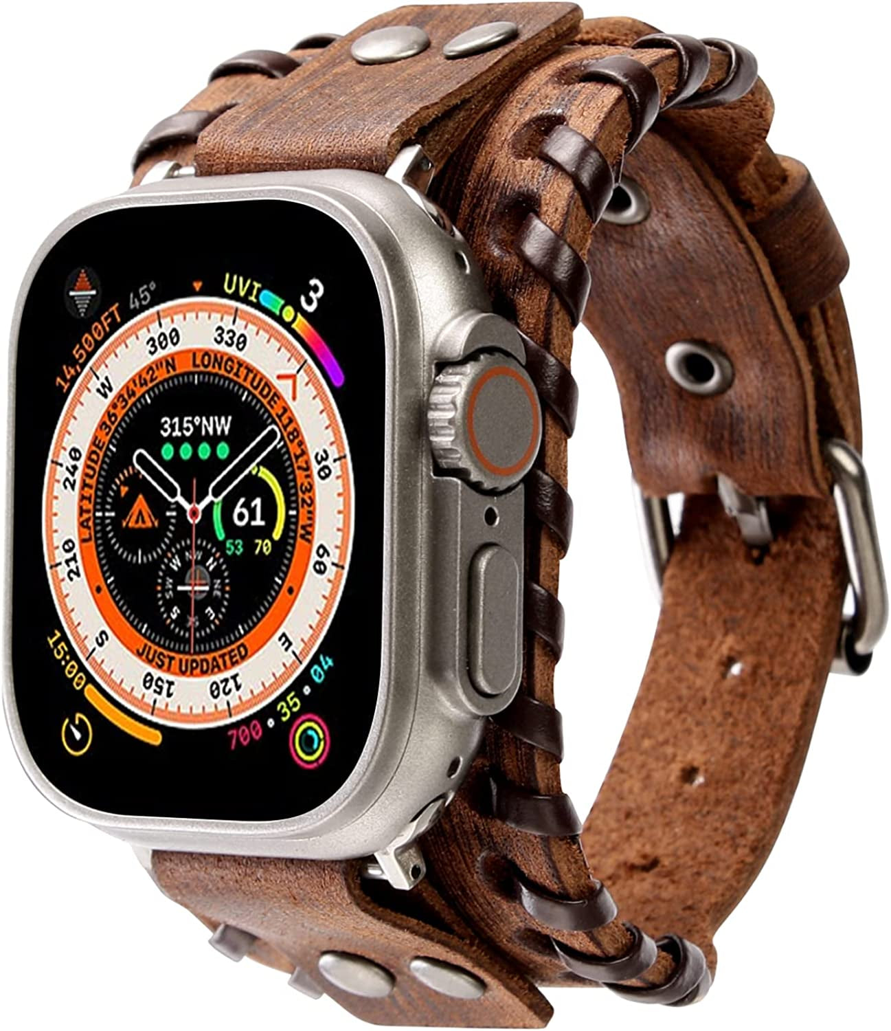 KONAFEI Compatible with Apple Watch Band 49Mm 45Mm 44Mm 42Mm 41Mm 40Mm 38Mm Iwatch Ultra Series 8/7/SE/6/5/4/3/2/1 for Men Women, Leather Handmade Cuff Bracelet Woven Vintage Strap  KONAFEI   