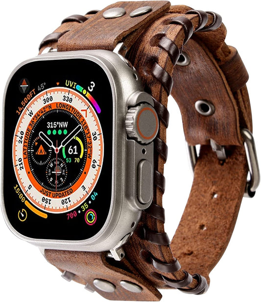 KONAFEI Compatible with Apple Watch Band 49Mm 45Mm 44Mm 42Mm 41Mm 40Mm 38Mm Iwatch Ultra Series 8/7/SE/6/5/4/3/2/1 for Men Women, Leather Handmade Cuff Bracelet Woven Vintage Strap  KONAFEI   
