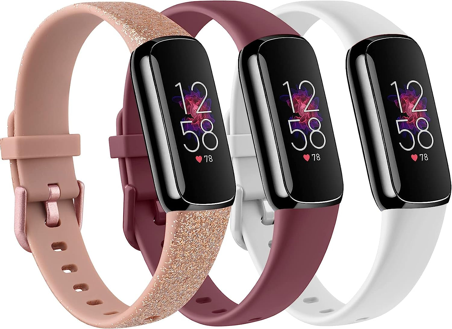 3 Pack Fitbit Luxe Bands Compatible with Fitbit Luxe Women Men, Soft Silicone Wristband Replacement Strap for Fitbit Luxe/Luxe Special Edition Fitness Tracker  Meliya Shining Rose+Wine Red+White Small 