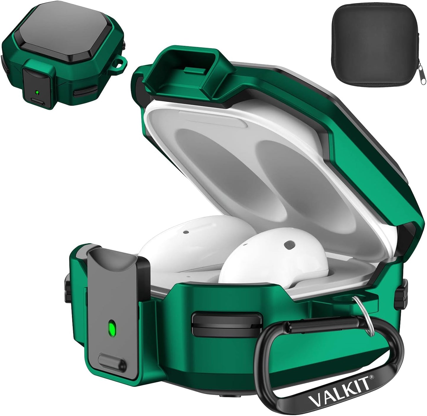 Valkit Compatible Galaxy Buds 2 Pro/Galaxy Buds 2/Galaxy Buds Pro/Buds Live Case with Lock, Full Body Protective Case for Men Women Shockproof Skin Cover for Samsung Earbuds with Keychain,Blue  VKT Black/Green  