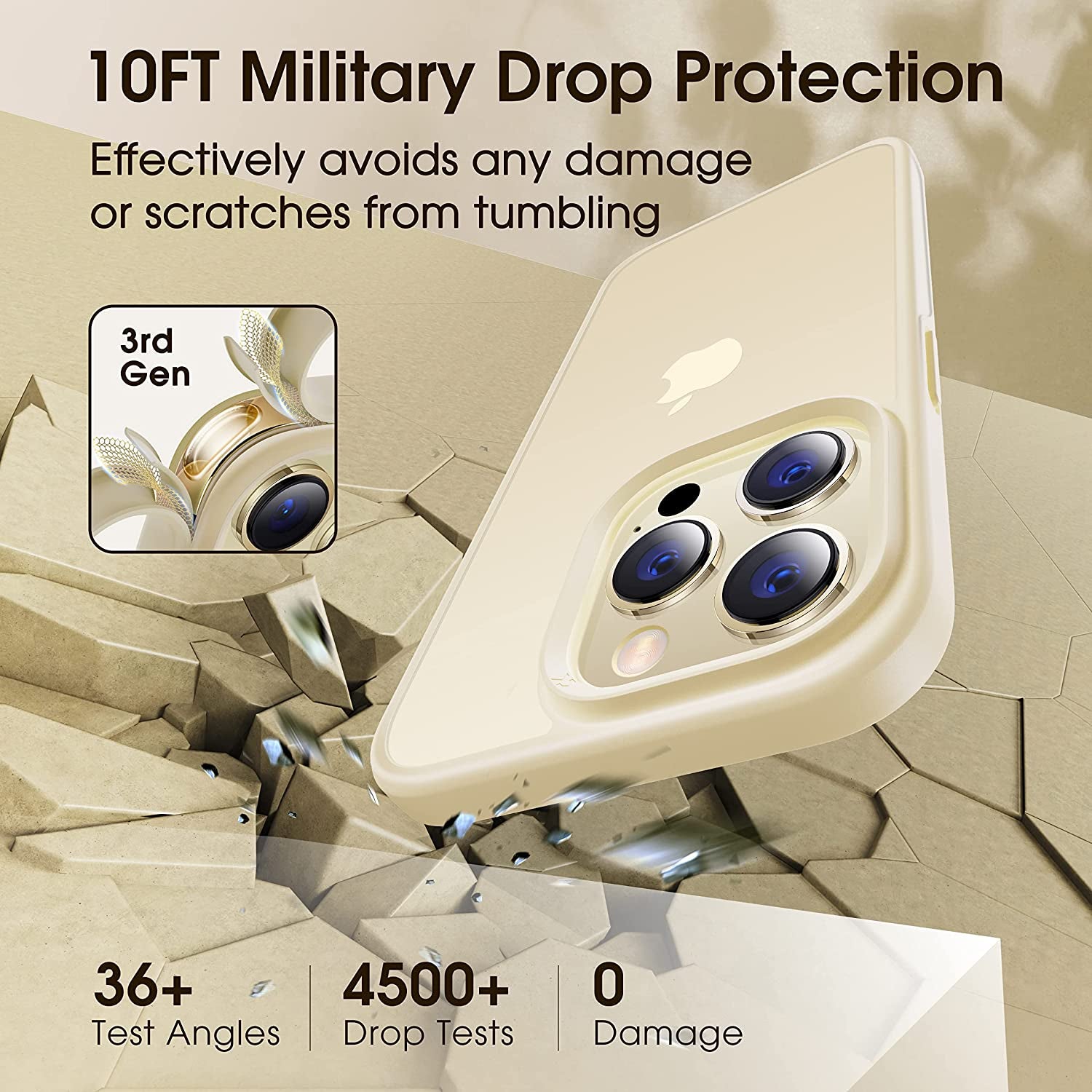 CASEKOO [SGS Tested] Newly Matte Beige Iphone 14 Pro Case [10FT Mil-Grade Protection] Anti-Fingerprints & Anti-Scratch Durable Translucent Back Anti-Slip Frame Iphone 14 Pro Phone Case, Beige  CASEKOO   