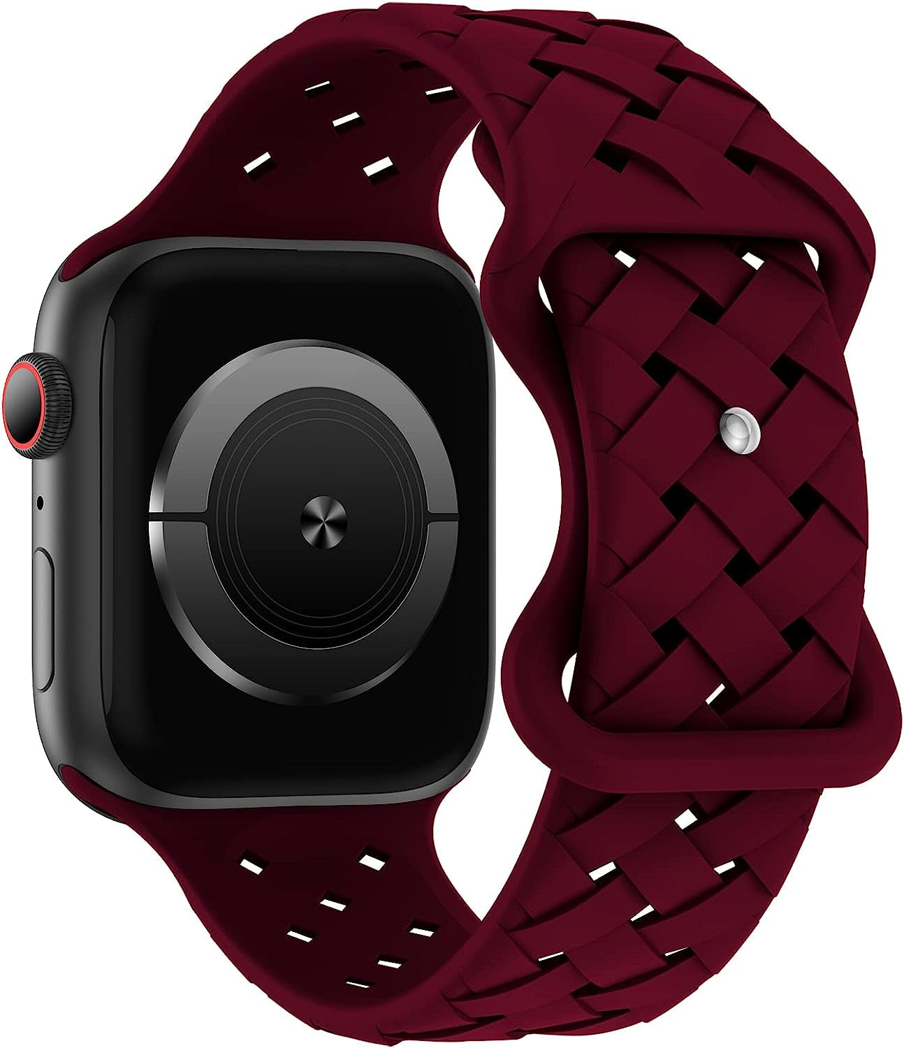 Distore Silicone Braided Weave Bands Compatible with Apple Watch 38Mm 40Mm 41Mm 42Mm 44Mm 45Mm 49Mm, Replacement Silicone Sport Breathable Strap for Iwatch Series Ultra SE 8/7/6/5/4/3/2/1 Women Men  Distore Wine Red 38mm/40mm/41mm 