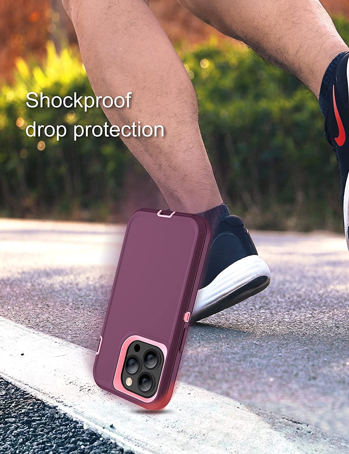 MXX Iphone 14 Pro Heavy Duty Case, 3-Layer Full Body Protection, Tempered Glass and Camera Lens Protector (Plum/Light Pink)  MXx Accessories LLC   