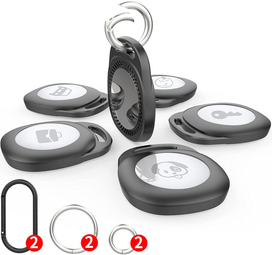 1Zero 6 Pack Protective Case Keychain for Airtag (Black) Anti-Shock Silicone GPS Tracker Finder Locator Air Tag Holder for Dog Cat Pet Collar Bag Luggage Keys Backpack with 20 33 50Mm Key Rings Clip  1Zero Direct   