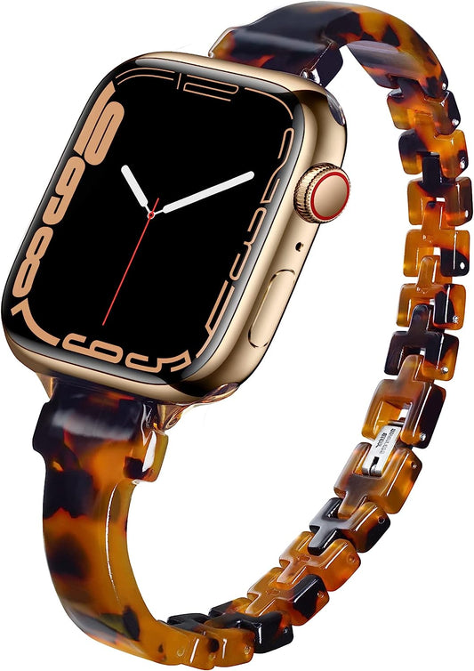 Slim Resin Band Compatible with Apple Watch Band 38/40/41/42/44/45/49Mm, Fashion Tortoise Shell Watch Bracelet Band for Iwatch Series Ultra/Se/8/7/6/5/4/3/2/1, Thin Light Watch Strap Wristband for Iwatch for Women Girls  Unilily   