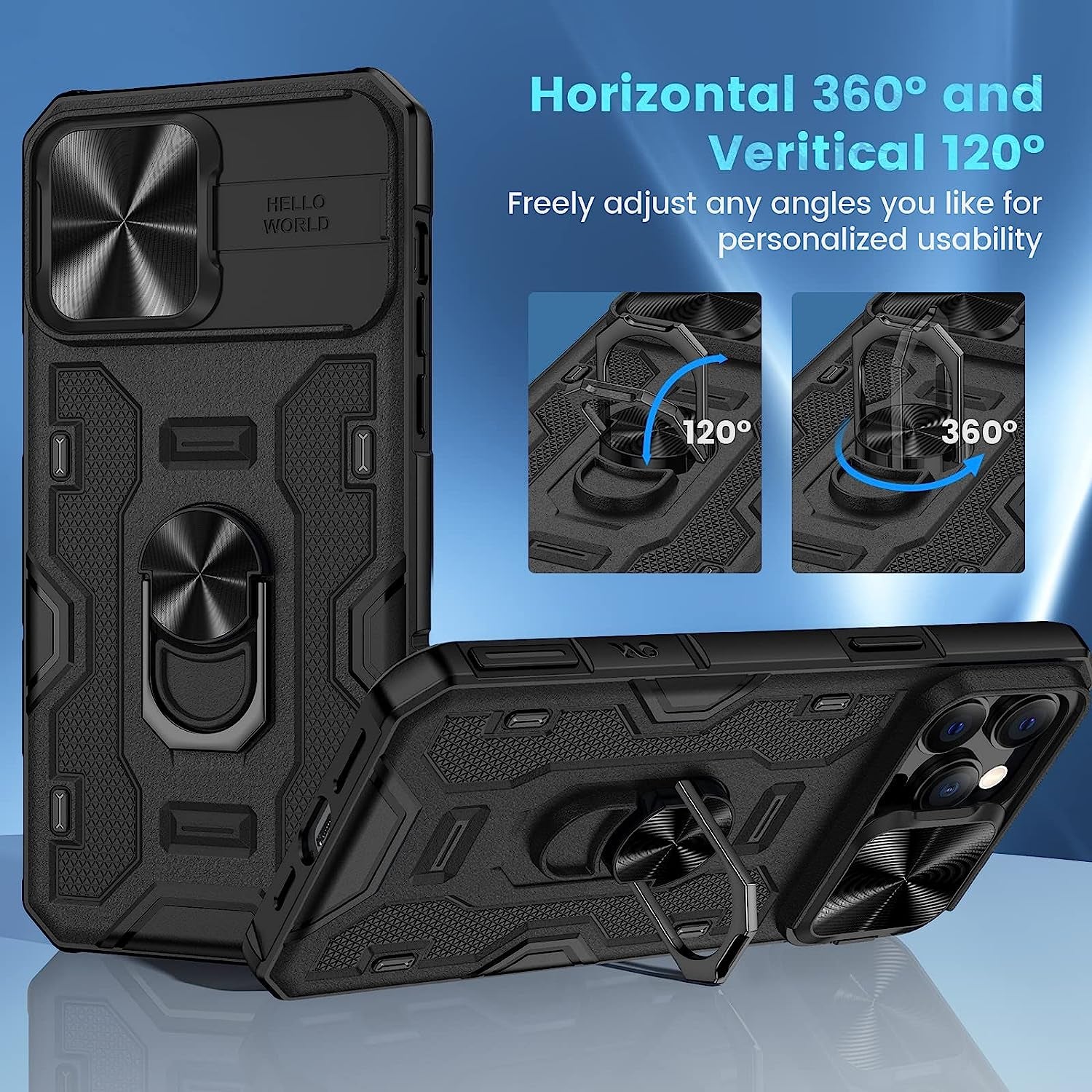 NULETO Case with Screen Protector & Stand & Slide Camera Cover, Full-Body Rugged Shockproof Protective Cover for Iphone 14 Pro Max Built-In 360° Rotate Ring Kickstand - Black  Nuleto   