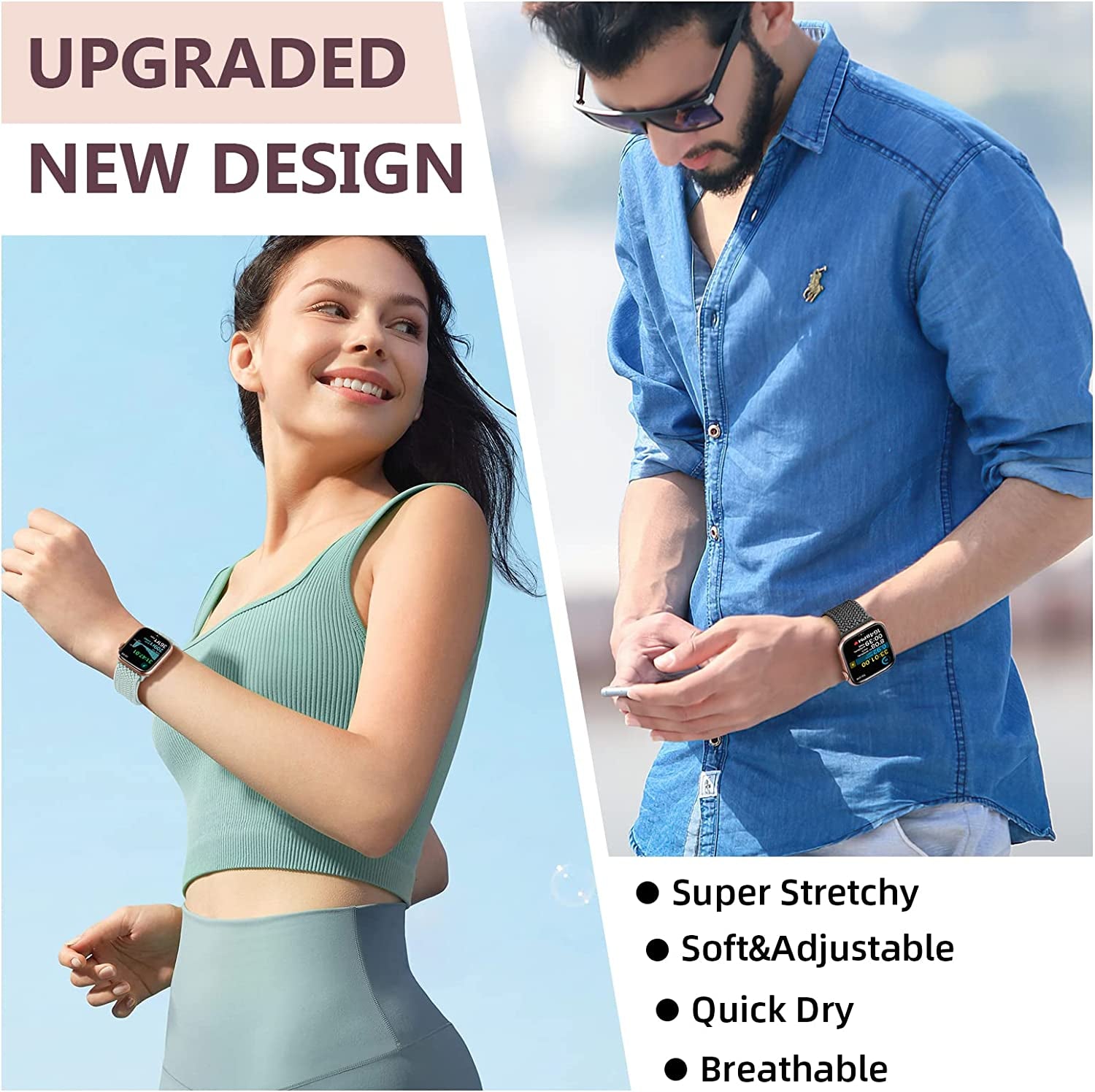 WANLISS Braided Bands Compatible with Apple Watch Band 38Mm 40Mm 41Mm 42Mm 44Mm 45Mm 49Mm for Women Men,Solo Loop Elastic Stretchy Straps Wristbands for Iwatch Series SE 8 7 6 5 4 3 2 Ultra,6Packs  WANLISS   