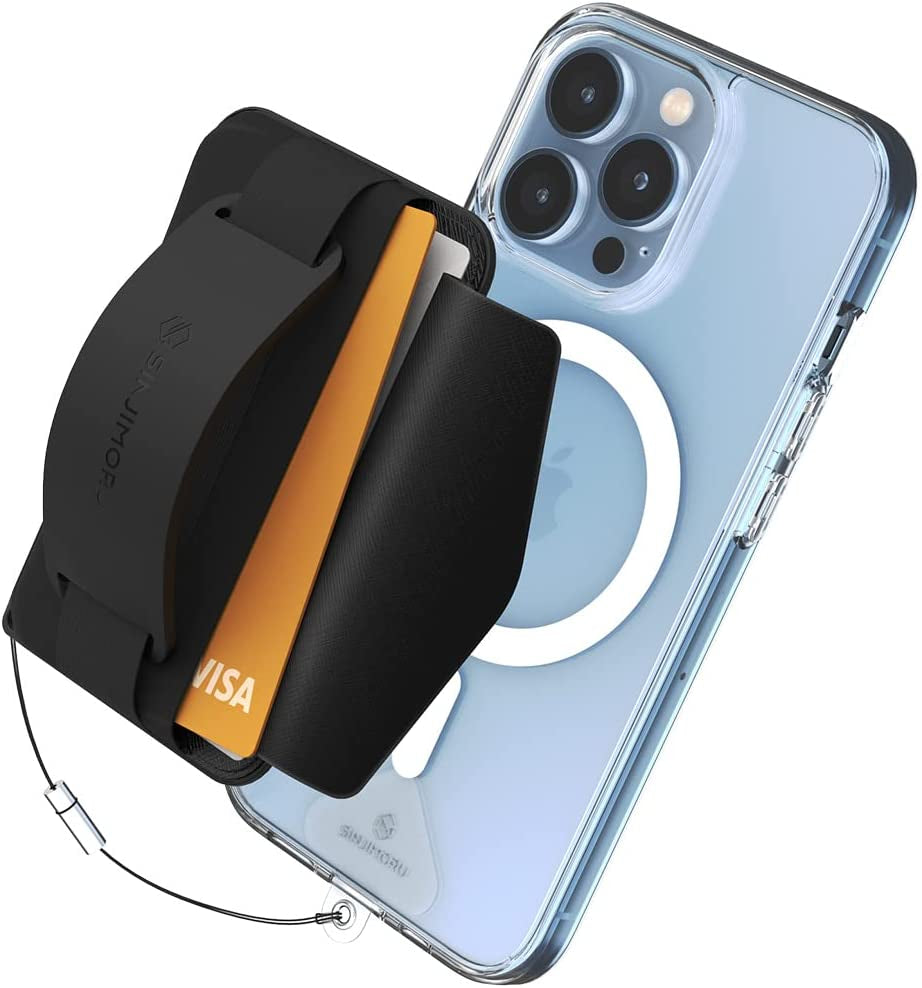 3 in 1 Magnetic Card Holder, Sinjimoru Magnetic Wallet for Magsafe as Cell Phone Wallet Stick on with Phone Grip Holder & Mobile Phone Kickstand Iphone 12 13 & Iphone 14 Series. M-Bgrip Black  Sinjimoru Co.Ltd   