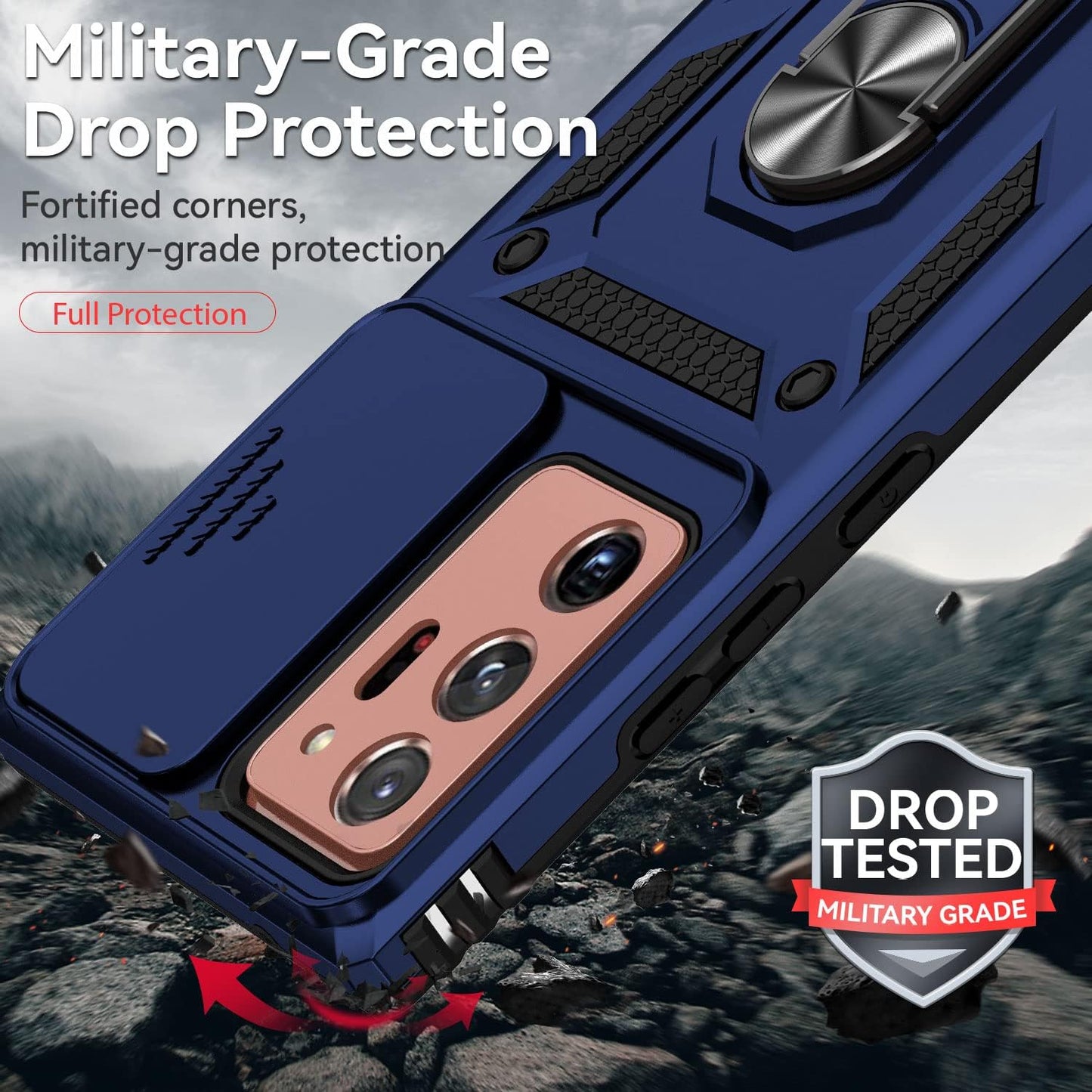 For Samsung Galaxy Note 20 Ultra Case with Camera Lens Cover HD Screen Protector, Military-Grade Drop Tested Magnetic Ring Holder Kickstand Protective Phone Case for Galaxy Note 20 Ultra 5G (Navy)  JINZHI Inc   