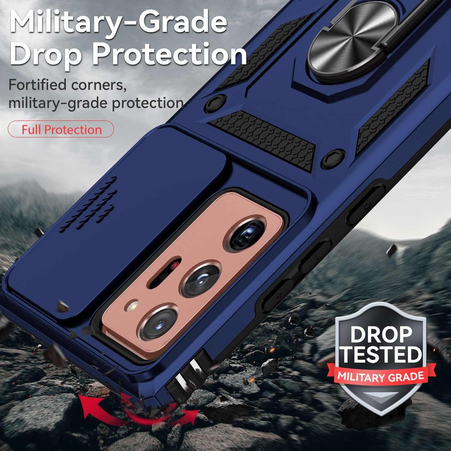 For Samsung Galaxy Note 20 Ultra Case with Camera Lens Cover HD Screen Protector, Military-Grade Drop Tested Magnetic Ring Holder Kickstand Protective Phone Case for Galaxy Note 20 Ultra 5G (Navy)  JINZHI Inc   