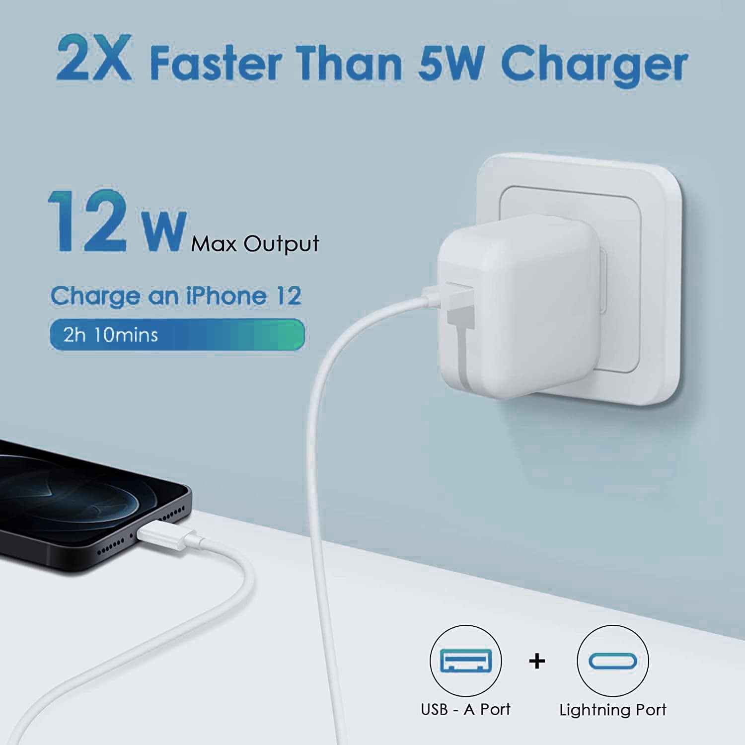 Ipad Charger, Iphone Charger [Apple Mfi Certified] 12W USB Wall Charger Foldable Portable Travel Plug with 6.6FT Lightning Cable Compatible with Iphone, Ipad, Ipad Mini 1/2/3/4/5, Ipad Air 1/2/3  GOOD EVER TRADING LTD   