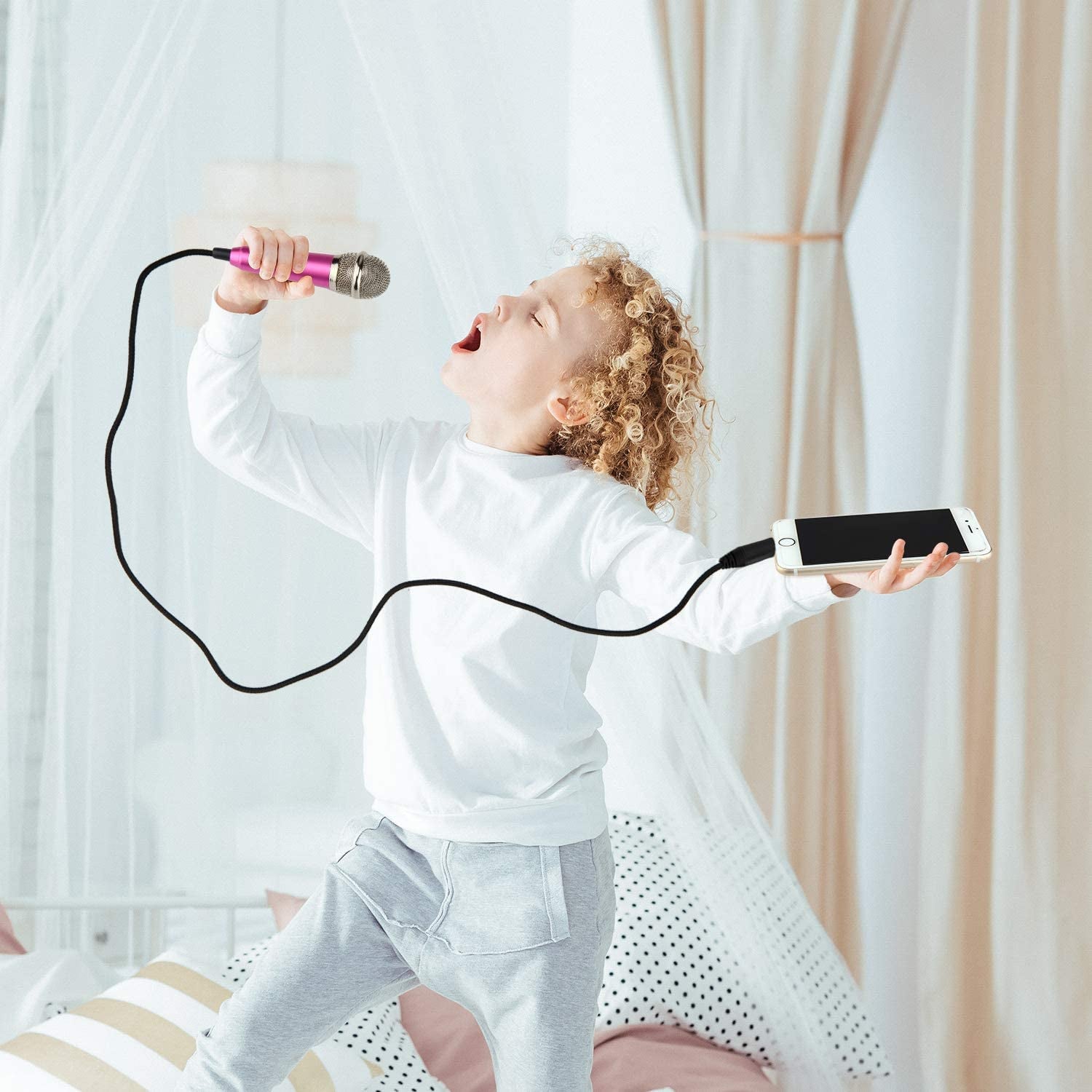 Frienda 4 Pieces Mini Microphone Portable Vocal Microphone Mini Karaoke Microphone for Mobile Phone Laptop Notebook, 4 Colors  Frienda   