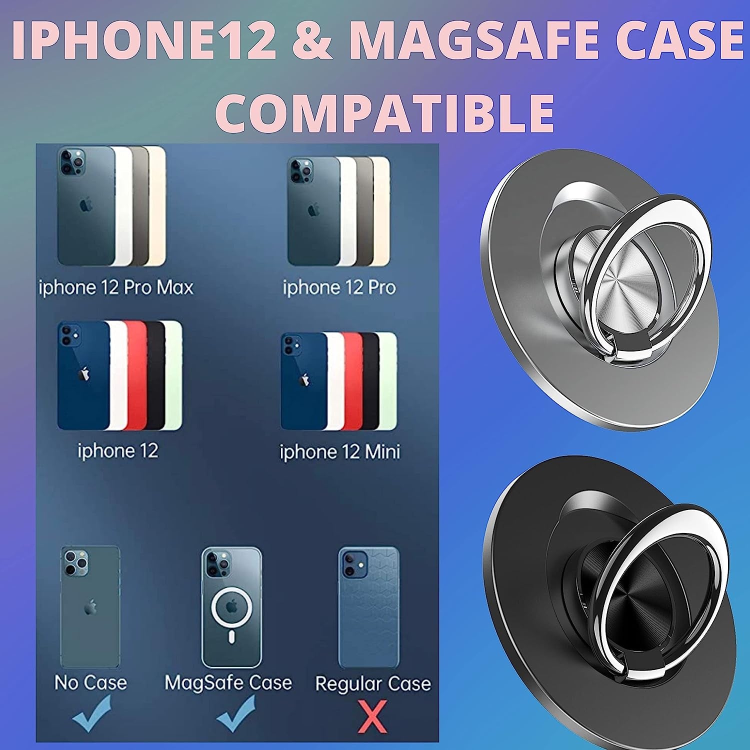 Aporia - Compatible for Magsafe Phone Ring Holder for Iphone 14 13 12 Mini Pro Max plus Finger Ring Grip Stand | Removable Detachable Metal Gripper (Black)  Aporia International   