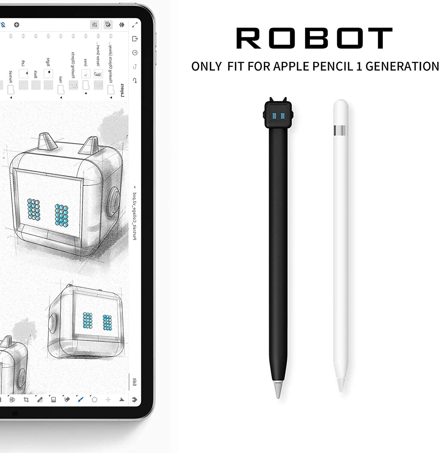 Cute Robot Design Case for Apple Pencil 1St Gen for Apple Pencil Accessories Cover , Soft Silicone Sleeve Cover Accessories Compatible for Ipad Pro 9.7"/10.5"/12.9" (Black)  litumfen   