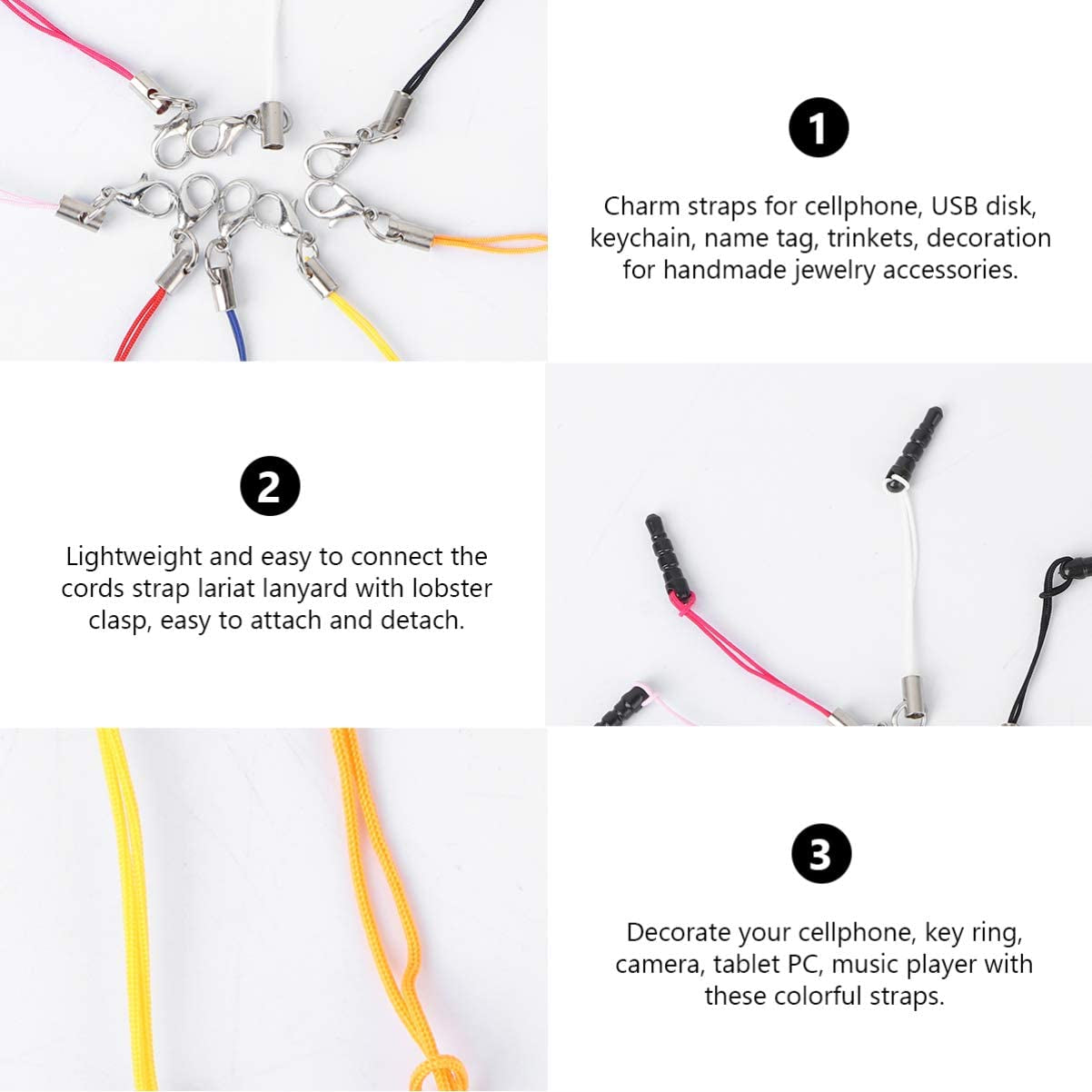 Hemobllo 15Pcs Dust Plug Charm Straps with Dust Plugs Lobster Clasps DIY Earphone Jack Accessories Cell Charms (Random Color)  Hemobllo   