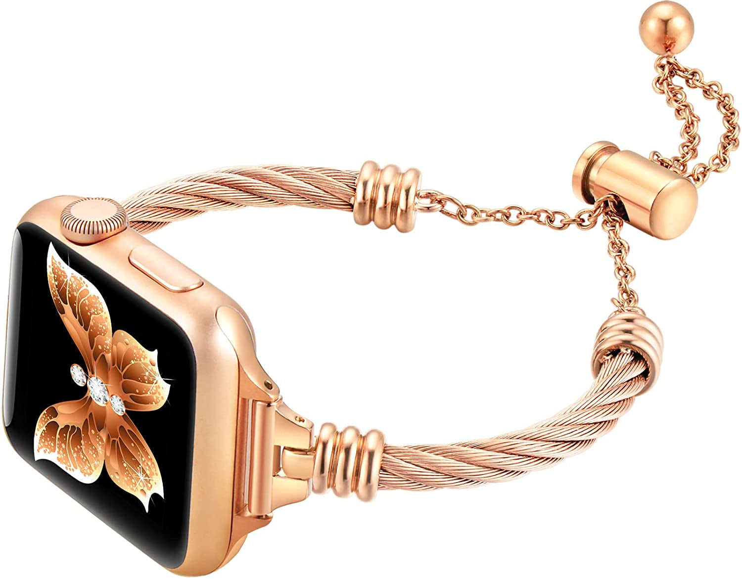 Dilando Silver Compatible for Apple Watch Band 44Mm/45Mm/49Mm Ultra/42Mm Women Bracelet Series 8/7, Slim Dressy Fancy Jewelry Metal Strap Stainless Steel Bangle for Iwatch Series 8/7/SE/6/5/4/3/2/1  Dilando Rose Gold/Champagne Gold 44mm/45mm/49mm/42mm 