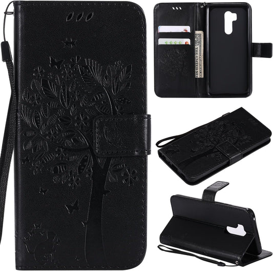 For LG G7 Thinq Case,For LG G7 Wallet Case with Screen Protector,For LG G7 PU Leather Protective Case Emboss Cat and Tree Folio Magnetic with Card Holder Kickstand and Flip Case for LG G7 Thinq Black  HAOTP   