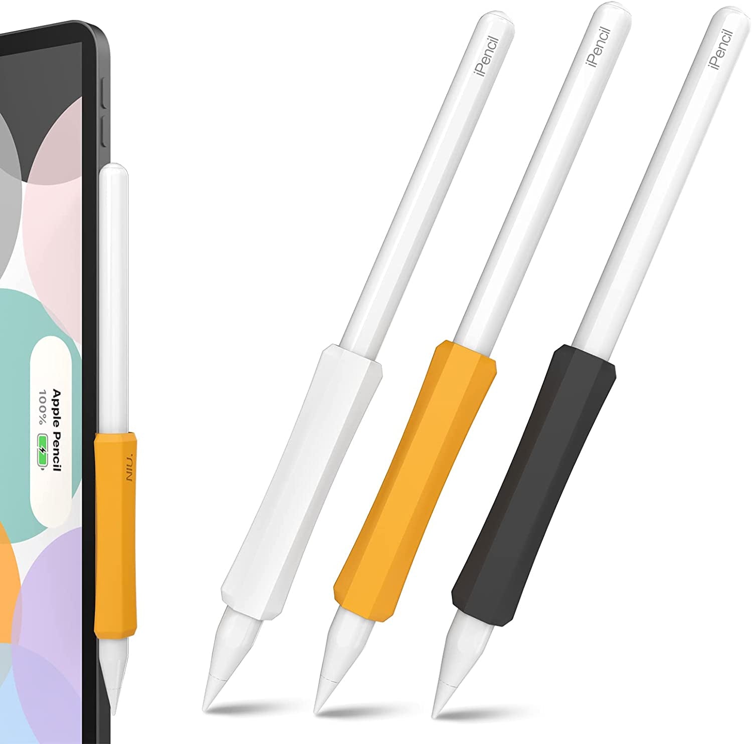 NIUTRENDZ 3 Pack Apple Pencil Grip Silicone Case Accessories Cover Ergonomic Design Sleeve Compatible with Magnetic Charging and Double Tap (Apple Pencil 2Nd Generation, White + Grey + Black)  NIUTRENDZ White + Orange + Black Apple Pencil 2nd Generation 