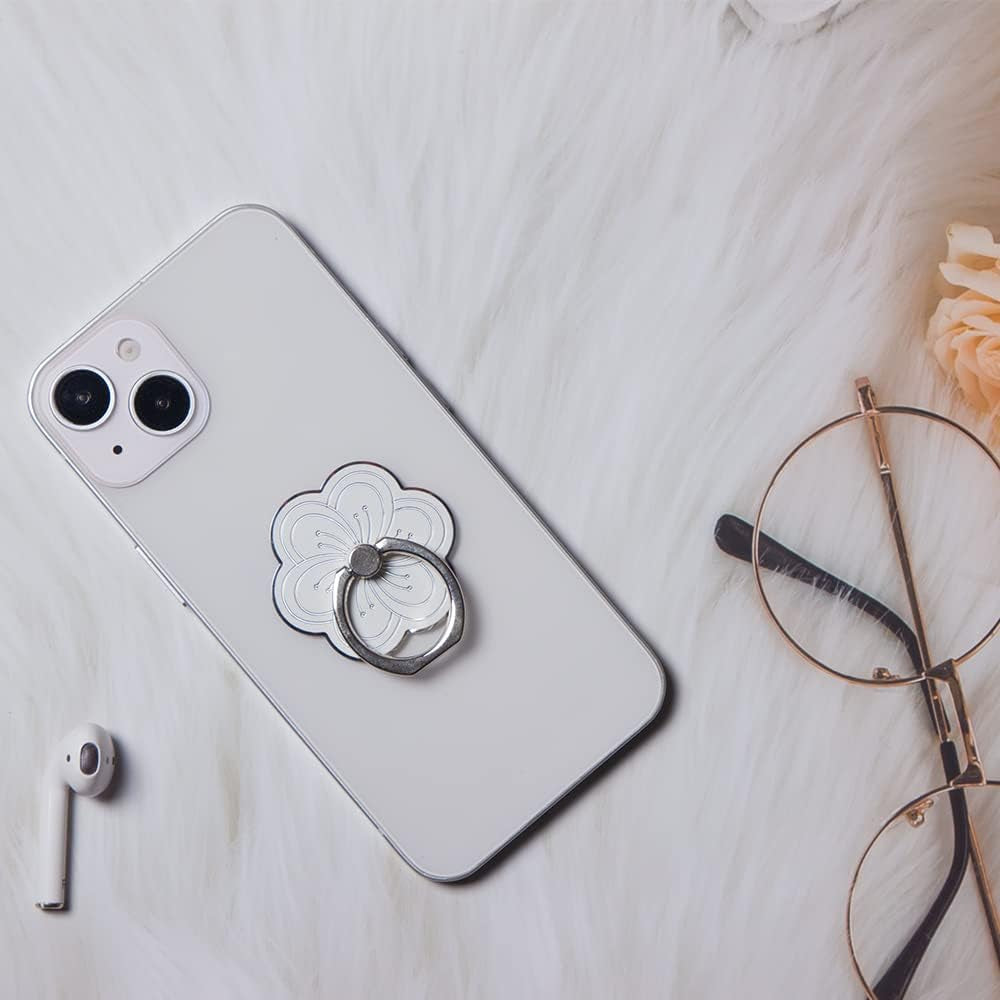 Flower Cell Phone Ring Holder, Zinc Alloy Metal Phone Back Ring Grip for Finger (White)  SUNURS   