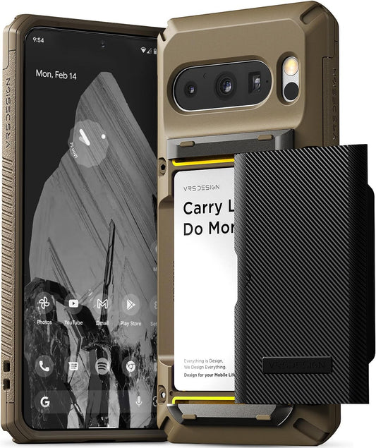 VRS DESIGN Damda Glide Pro Wallet Phone Case for Pixel 8 Pro, Sturdy Semi Auto Card Holder Wallet [4 Cards] Case Compatible for Pixel 8 Pro Case (2023) Khaki  VRS DESIGN   