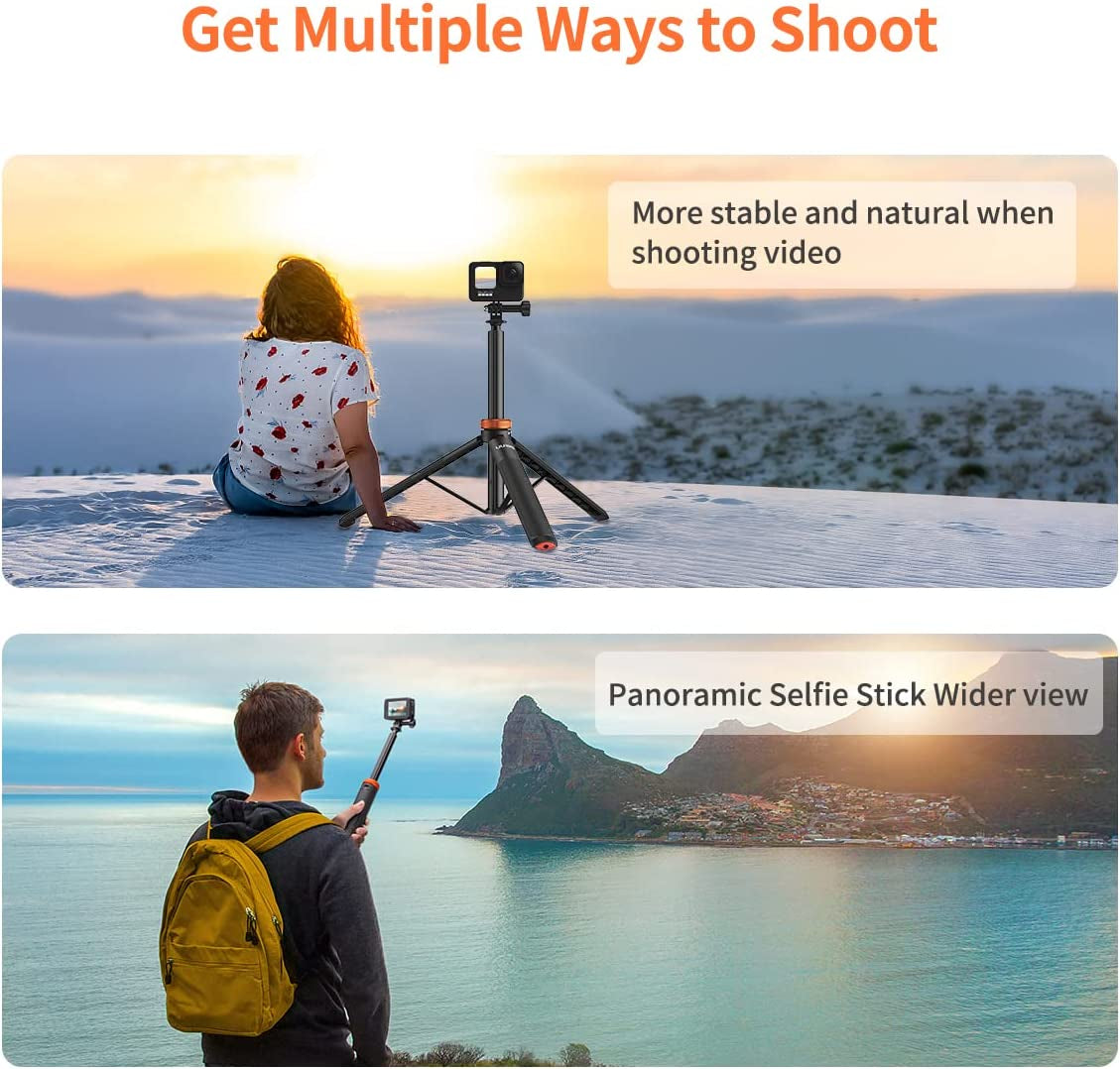 Uurig Telescopic Selfie Stick Long with Tripod, Waterproof Hand Grip, for Insta360 Gopro Hero 10 9 8 7 6 5 4 3 2, Fusion, Max, Session, AKASO, SJCAM, DJI OSMO Action Cameras  VRIG Select   