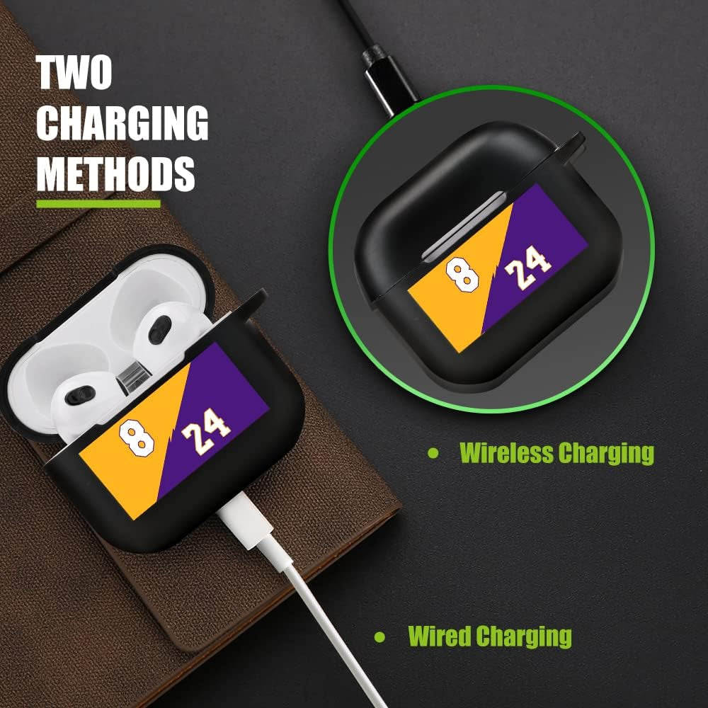 Jusy 8&24 Basketball Jersey Case for Airpods Pro Case with Keychain Clip Accessories, Silicone Skin Protective Cover for Airpods Pro Charging Case MB Spirit Inheritance for Fans  Jusy   